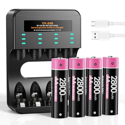 for Meta Quest 3/3s/2 Controller Accessories, 4 Pack 1.2V 2800mAh NI-MH Batteries with Charger for Meta Quest 3/3s/2 Controllers, Rechargeable Battery Pack for Oculus Quest 2/3/3s Controller