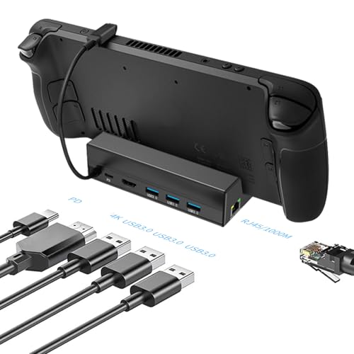 6-in-1 Docking Station for Handheld Gaming Console, USB C to 4k @ 60hz Adapter with Gigabit Ethernet, 3 3.0 a & 1 C Port, 90w Pd Charging Dock