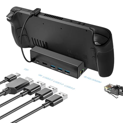 6-in-1 Docking Station for Handheld Gaming Console, USB C to 4k @ 60hz Adapter with Gigabit Ethernet, 3 3.0 a & 1 C Port, 90w Pd Charging Dock