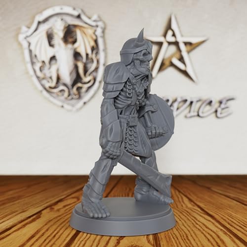 AUSPDICE Fantasy Tabletop RPG Miniature: Unpainted 28mm Skeleton Warrior for DND Campaigns, Customizable Undead Figure for Dungeon Encounters & Army Building-AS125