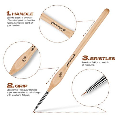 Golden Maple Miniature Paint Brushes, 15PC Model Brushes Micro Detail Paint Brush Set, Fine Detailing for Acrylics, Oils, Watercolors & Paint by Number, Figurine (Wooden) - color: Wooden