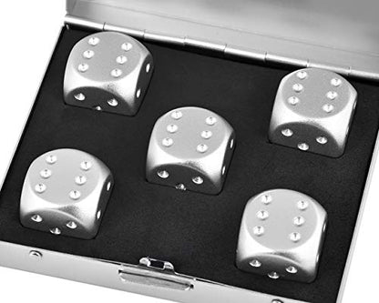 DS.DISTINCTIVE STYLE Aluminum Alloy Dice 5 Pieces 16mm Portable Metal Dices with Case 6 Sided Dice for Party Game - color: Silver, style: Square