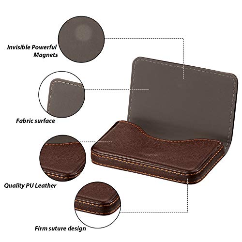Outus 2 Pcs Business Card Holder, PU Leather Business Card Case Pocket Wallet with Magnetic Shut for Christmas Gift Adult(Coffee and Coffee) - color: Coffee and Coffee