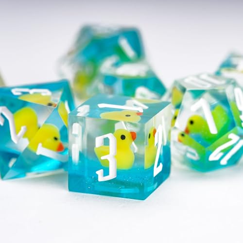 Cusdie Sharp Edge DND Dice, 7 PCs Yellow Duck Dice Set D&D D20 D12 D10 D8 D6 D4, Handcrafted Polyhedral Dice Set for RPG and Other Table Games(Yellow Duck) - color: Yellow Duck