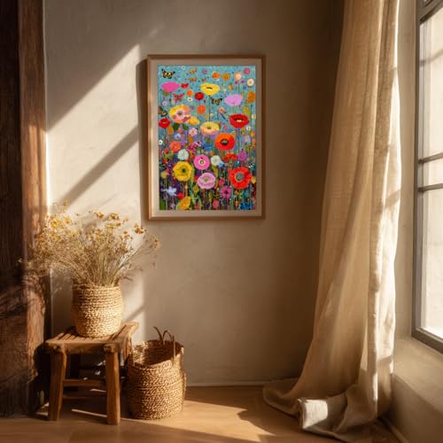 Bgraamiens 1000 Piece Jigsaw Puzzles for Adults – Maximalism Poppies and Butterflies – Bold Floral Arrangement with Vibrant Insects – Challenging Nature-Themed Gift - color: Maximalism Poppies and Butterflies