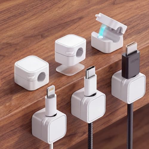 6 Pack Magnetic Cable Clips, Adhesive Cord Holder for Home Office | Under Desk Cable Management for Phone Wall Desktop Nightstand Accessories (White) - color: White