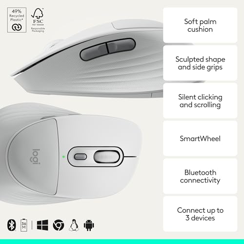 Logitech Signature Comfort Plus M850 L Wireless Mouse - Off White | Bluetooth, palm cushion, 24-month battery, customizable buttons, for Windows, Mac, iPad - color: Off White, style: With Palm Cushion