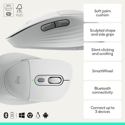Logitech Signature Comfort Plus M850 L Wireless Mouse - Off White | Bluetooth, palm cushion, 24-month battery, customizable buttons, for Windows, Mac, iPad - color: Off White, style: With Palm Cushion