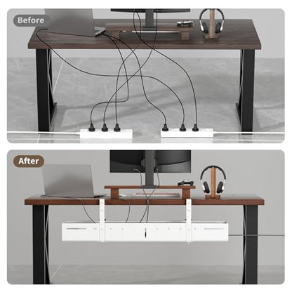Under Desk Cable Management Tray, Expandable 25.2"–38.6" Cable Tray, White | No Drill Cable Management with Clamp Mount,Heavy Duty Carbon Steel Desk Cable Organizer,Wire Management for Office Home - color: White