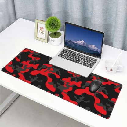 Gaming Mouse Pad, Large Red and Black Camouflage Mousepad Laptop, Extended Camo Mouse Mat, Long XL Waterproof Keyboard Pads, Big Non-Slip Mousepads for Game Office Home, 31.5 x 11.8 in - color: Red and Black Camouflage