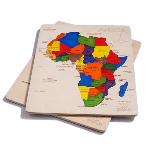 EKOPLAY’s Africa MAP Wooden Puzzle for Kids, 31 Piece Jigsaw Puzzle for School Kids, Learning Educational Toys Gifts for Boys Girls 4+ Years. - style: Africa Map