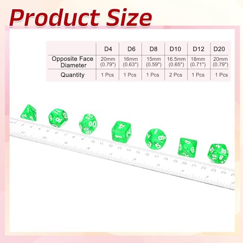 uxcell Polyhedral Dice Set, 7 Pcs Acrylic Dice for Role Playing Table Games Tabletop Gaming Accessories, Transparent Green - color: Transparent Green