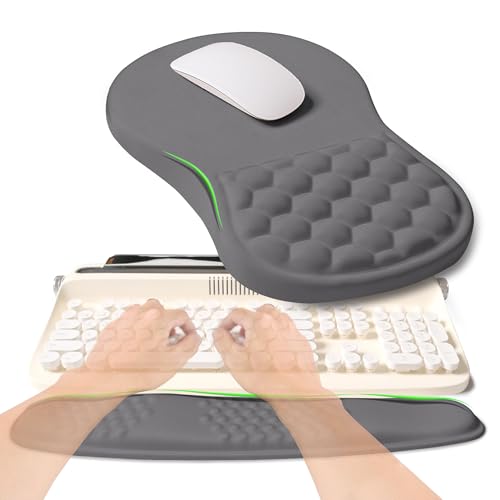 2-in-1 Ergonomic Set, Wave Rise Keyboard Wrist Rest and Massage Bulge Slope Mouse Pad Wrist Support, Cushion Memory Foam Integrated to Relieve Wrist Pain, Deep Gray - color: Deep Gray