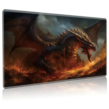 Dragon D MTG Playmat, 24 x 14 inches, Card Game Play Mat with Stitched Edges, Non-Slip Base - color: Dragon D, size: Regular