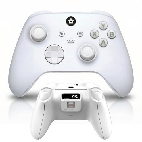 ECUBit Wireless Gaming Controller Compatible with Xbox Series X and Series S, Xbox One and Windows PC, Bluetooth Controller with 1400mAh Rechargeable Battery and LED Power Display, Dual Vibration, USB C Charging, 3.5mm Headset Jack, White