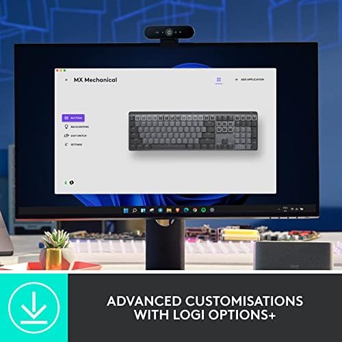 Logitech MX Mechanical Wireless Illuminated Performance Keyboard Linear | USB-C, macOS, Windows, Linux, iOS, Android, metal construction - size: Full Size, style: Linear (smooth typing)