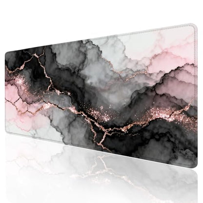 Large Mouse Pad, Desk Mat Computer Keyboard Pad Non-Slip Rubber Base Waterproof with Stitched Edges for Laptop Gaming, Office & Home 31.5 x 11.8 Inch (Pink Golden Marble) - color: Pink Golden Marble