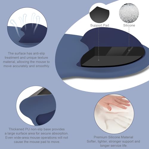 MOSISO Wrist Rest for Mouse Pad Set, Large Gaming Deskpad, Navy Blue | Circle Curved Mousepad&Keyboard Wrist Rest&Coaster, Ergonomic Non-Slip Mousepad&Easy Typing Pad with Silicone Lining - color: Navy Blue