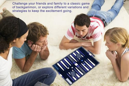 Large Backgammon Sets for Adults - Classic Board Games for 2 Players Adults and Kids - Premium Backgammon Set 15 inch Board and 30 Backgammon Pieces in Quality PU Leather Case - Gift for Man (Blue) - color: Blue