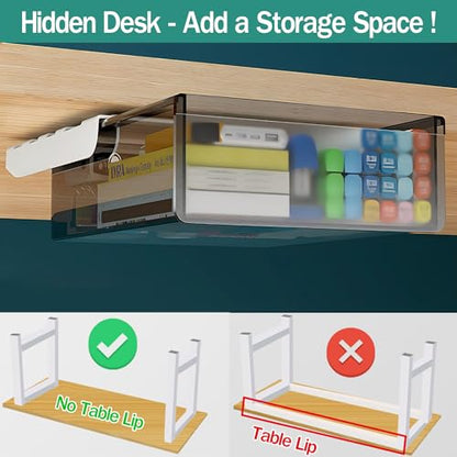 SVNNELP Under Desk Table Drawer Storage Organizer Slide Out, Attachable Hidden Self-Adhesive Under Desk Pencil Tray Drawer for Office/Classroom/Home (Clear Black/M) - size: M