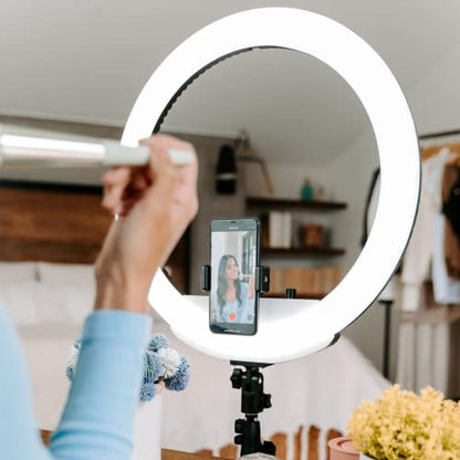 Lume Cube Cordless LED Ring Light for Smartphones and Cameras |18” Circle Light with Stand and Phone Holder | Portable Ring Light + 6.5 ft Tripod Stand w/Mount | Also Includes Batteries & Carry Case