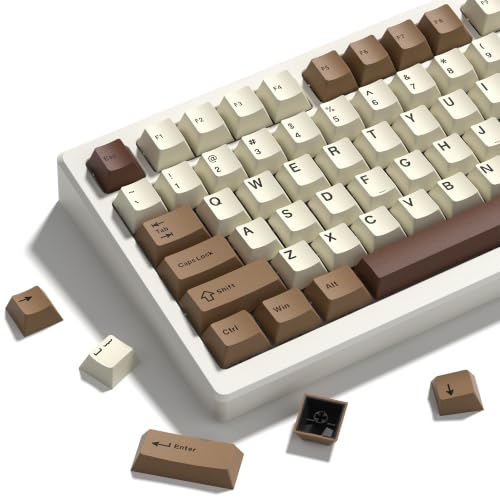 dagaladoo Double Shot PBT keycaps Coffee, Cherry Profile Keyboard Keycaps | Retro key caps set,Custom keycaps for 60% 65% 75% 100% Cherry-MX switch Mechanical Keyboard,131-keys - color: White/Brown