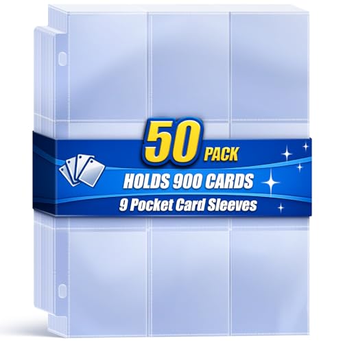 900 Pockets Baseball Sleeves - Double Side 9-Pocket Trading Card Binder Sleeves Page Protectors Sheet Fits 3 Ring Binder for Game, Sports, Coupons, Business Cards - color: White, size: 50 count