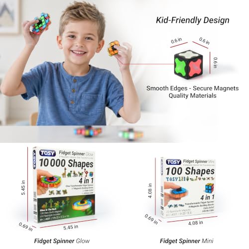 TOSY Magnet Fidget Spinner Mini - 8 Blocks, 3 in 1 Toy: Transformable Fidget Spinner, Infinity Cube, 2x2 Puzzle Cube, Easter Basket Stuffers for Kids/Adults, STEM Sensory Stress Relief Toy - color: Mini B