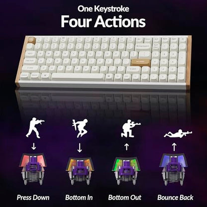 Keychron K4 HE 96% Wireless Hall Effect Keyboard with Number Pad, Rapid Trigger Magnetic Switches, QMK Launcher, 2.4GHz/Bluetooth/Wired, Mac & Windows, Wood Accent Frame, White (Non-Shine-Through) - color: Special Edition White