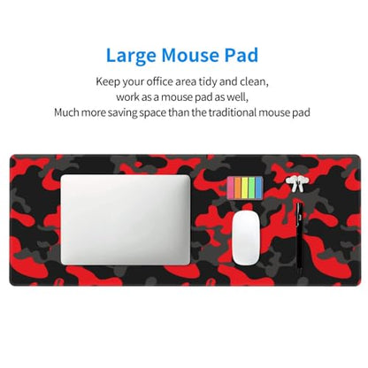 Gaming Mouse Pad, Large Red and Black Camouflage Mousepad Laptop, Extended Camo Mouse Mat, Long XL Waterproof Keyboard Pads, Big Non-Slip Mousepads for Game Office Home, 31.5 x 11.8 in - color: Red and Black Camouflage