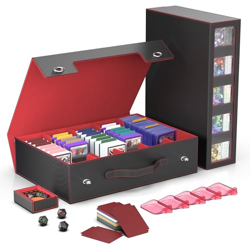 Kabinka MTG Card Storage Box with Handle & Mechanical Latch,5-Row 3900+ Commander Trading Card Case with Sealed Display Window,Top Loaders Organizer Deck Box for MTG/TCG/PTCG/Sports Cards (Black Red) - color: A1-Black& Red, size: 3900+ Handle