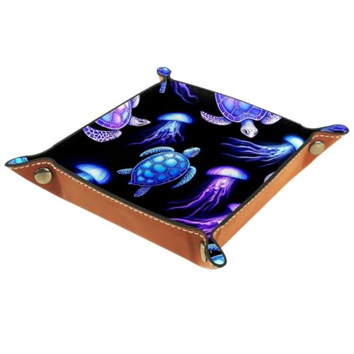 Dice Trays Turtles Jellyfishes Holder Storage Box for Dice Games Like RPG DND, Leather Dice Holder Portable Folding Rolling Dice Tray, 16x16cm - color: Multi 8