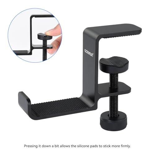 aceyoon Under Desk Headphone Hanger, Aluminum Headphone Stand,Headset Holder Space-Saving for Bag/Backpack/GamingHeadphone, Black - color: black