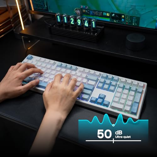 EPOMAKER TH108 Full Size Mechanical Keyboard, Wireless Gaming Keyboard with 8000mAh Battery, Creamy Gasket, 108 Keys, Hot Swap, Custom Driver, RGB Backlight (Blue&White, Sea Salt Silent) - color: Blue&White, size: Sea Salt Silent
