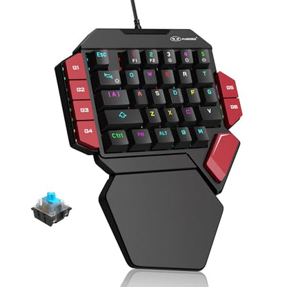MageGee One Handed Professional Gaming Keyboard, RGB Backlit 35 Keys Mini Wired Mechanical Keyboard with Blue Switch for PC Gamer, Support 6 Macro Keys - Black/Red - color: Black/Blue Switch