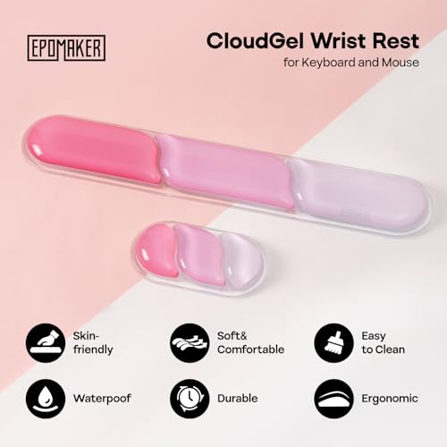 EPOMAKER CloudGel Wrist Rest for Keyboard and Mouse, 2 Pieces | Silicone Wrist Support, Anti-Slip Rubber Bottom, Ergonomic Design, Suitable for Office/Computer/Laptop/Gaming (Pink) - color: Pink