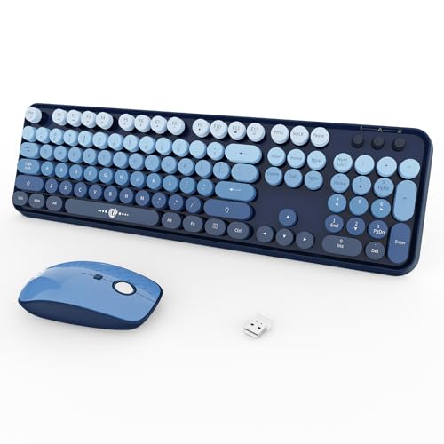 FOPETT Wireless Keyboard and Mouse Combo, 104 Keys Full-Sized 2.4 GHz Round Keycap Colorful Keyboards, USB Receiver Plug and Play, for Windows, Mac, PC, Laptop, Desktop (GradientBlue) - color: GradientBlue