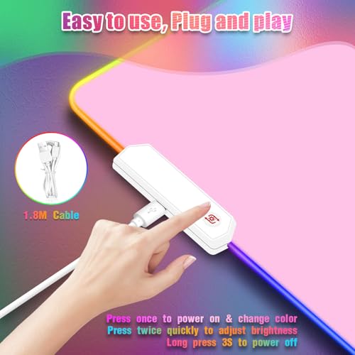 Pink RGB Gaming Mouse Pad I Large Mousepad with 14 Led Light Modes I Keyboard Pad Gaming Desk Mat I Non-Slip Rubber Base Big Mouse Mat for Gamer I 900x400x4mm Waterproof Mousepad for Game PC MacBook - color: Pink