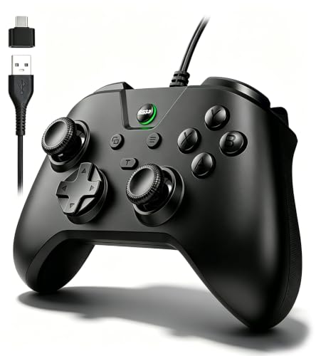 Wired Controller for PC Windows/Android/Tablet/Switch/PS4/PS3, 1000Hz Polling Rate Plug and Play Gaming Gamepad Joystick with USB C Adapter, Dual Motors, Turbo, 6.56ft Cable, Ultra-Low Latency, Black - color: Black