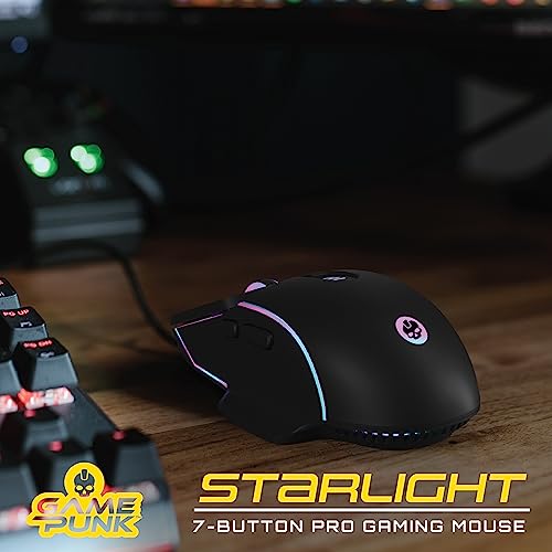 Game Punk RGB Pro Gaming Mouse with LED Lights | Computer Mouse Wired w/ 7 Buttons | Universal Wired Mouse, 3600 DPI, Side Buttons for Video Games, Game Consoles | PC Gamer Mouse for PS5, XBOX, Laptop - color: Black, RGB