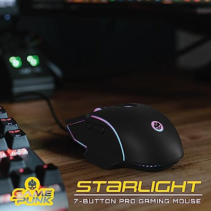 Game Punk RGB Pro Gaming Mouse with LED Lights | Computer Mouse Wired w/ 7 Buttons | Universal Wired Mouse, 3600 DPI, Side Buttons for Video Games, Game Consoles | PC Gamer Mouse for PS5, XBOX, Laptop - color: Black, RGB