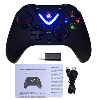 Wireless Game Controller with LED Lighting Compatible with Xbox One S/X, Xbox Series S/X Gaming Gamepad, Remote Joypad with 2.4G Wireless Adapter, Rechargeable Battery - color: Black