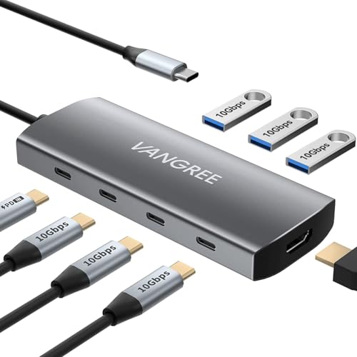 USB C Hub 8 in 1, 3 USB-C+3 USB-A 3.2 10Gbps, 4K60Hz HDMI, 100W PD | USB 3.2 Hub Multiport Adapter, USB C Splitter Extender for MacBook Neo/Air/Pro, iPad Pro, iMac, Mac mini, Dell, Surface - color: Gray