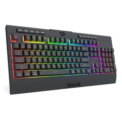 Redragon K525 PRO RGB 3-Mode Wireless Membrane Gaming Keyboard with Multimedia Keys, Linear Mechanical-Feel Switch, 4 Extra On-Board Macro Keys, Dedicated Media Control, Ergonomic Wrist Rest - color: Black, size: 104 Keys Lite Wireless