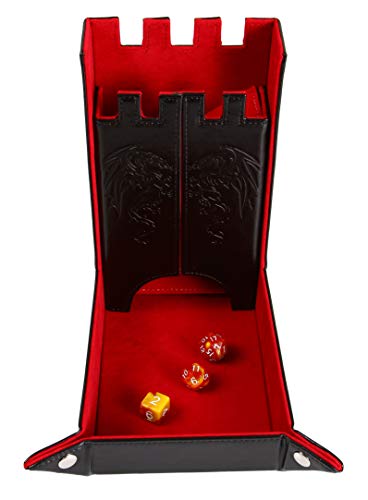 Forged Dice Co. Draco Castle Foldable Dice Tray and Dice Tower - Foldable DND Dice Tray and Dice Rolling Tray Tower - Perfect for Dungeons and Dragons RPG and Tabletop Gaming - color: Red