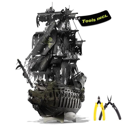 Piececool 3D Puzzles with DIY Tool Sets, Flying Dutchman Pirate Ship Model Building Kits, Difficult 3D Metal Puzzles for Adults, Great Christmas Birthday Gifts - color: Flying Dutchman Ship with Tool