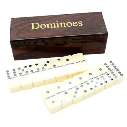 Double Six Dominoes Set with Wooden Storage Box, 28 Piece Travel Game | Double Six Domino Set Classic Family Board Game Portable Game Night Accessory Party And Travel Entertainment