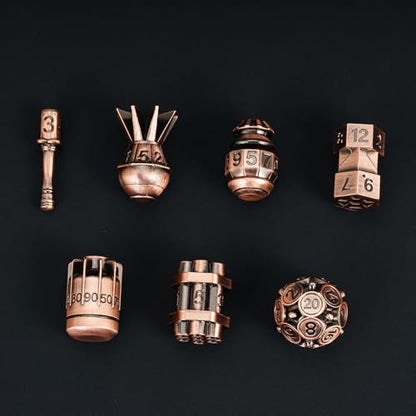 UDIXI Metal DND Dice Set 7PCS RPG Polyhedral Metal D&D Dice Set Copper | Bomb Shape, Solid Metal, Cool Design, Leather Pouch Packaging, for Dungeons and Dragons Role Playing Games Tabletop Games - color: Ancient Copper