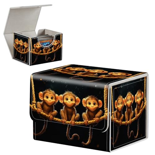 Deck Box for MTG/TCG/CCG,100+ Sleeved Card Holder,PU Leather 4.1×3.15×3.54 Trading Card Storage Box Case with Magnetic Closure,Quick Access for MTG Game Cards,Space Monkey Trio - color: Space Monkey Trio, size: 4.1×3.15×3.54 inch