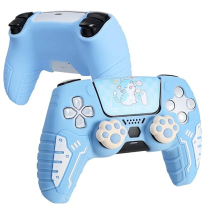 DLseego Protective Cover for PS5 Controller, Soft Silicone Ergonomic Anti-Slip Controller Case Skin with 2 PCS Thumb Stick Grip Caps and 1 PCS Touch Pad Sticker- Blue - color: Blue